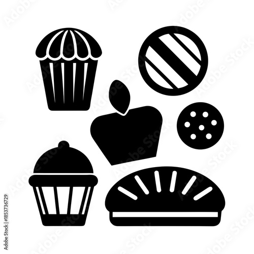 vector clip art bakery items icon set on white background for web and graphic design