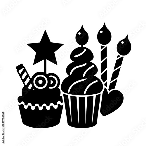 vector clip art birthday sweets on white background for web and graphic design