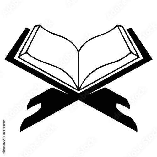 Open Holy Quran on Rehal Stand Islamic Religion Black Silhouette Vector