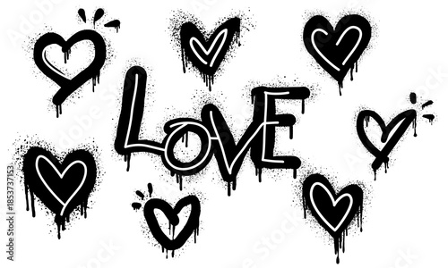 Spray painted graffiti heart sign in black over white. Love heart drip symbol. isolated on white background. vector illustration