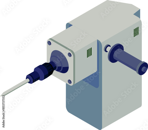 Isometric illustration of a dental drill or laboratory tool with a pointed tip and handle
