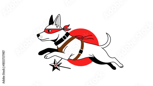 Dog Ninja Character Illustration with Red Mask and Throwing Star on White Background