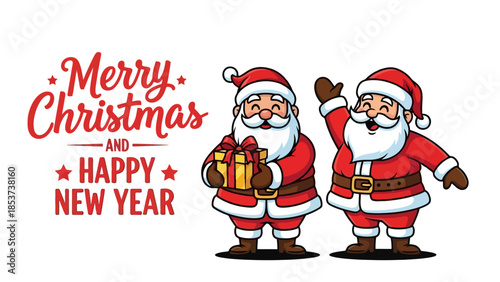 Merry Christmas and Happy New Year with Santa Claus characters