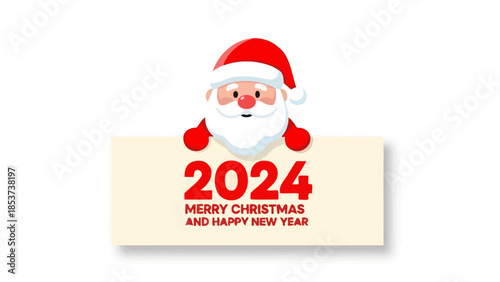 Happy New Year 2024 Santa Claus Greeting Card - Festive Holiday Illustration