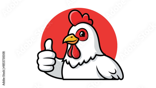 Cartoon Chicken Giving a Thumbs Up on Red Background