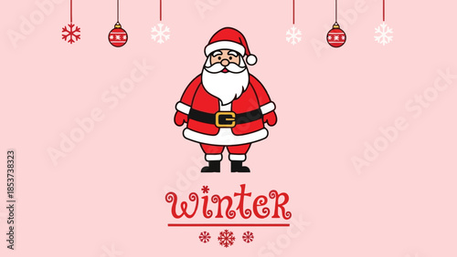 Santa Claus illustration with winter theme and decorative elements for festive season