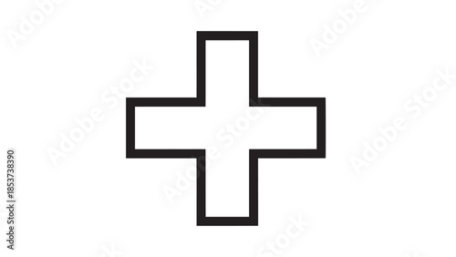 Minimalist black cross symbol on white background, simple geometric design.