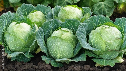 Fresh Cabbages Growing in the Garden - A Close-Up View.