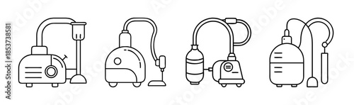 Outline illustrations of medical suction and pump devices for laboratory and healthcare use