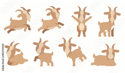 Cute cartoon goat vector illustration set with playful poses isolated on transparent background