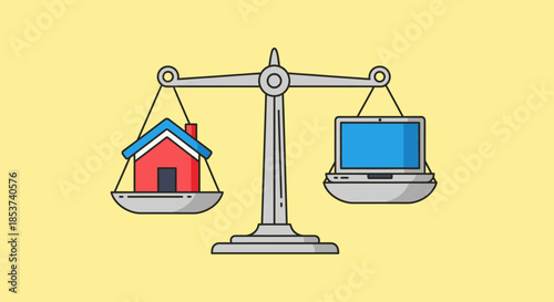 House and Laptop on Balancing Scale.