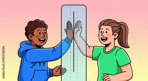 Man and woman giving high five together.