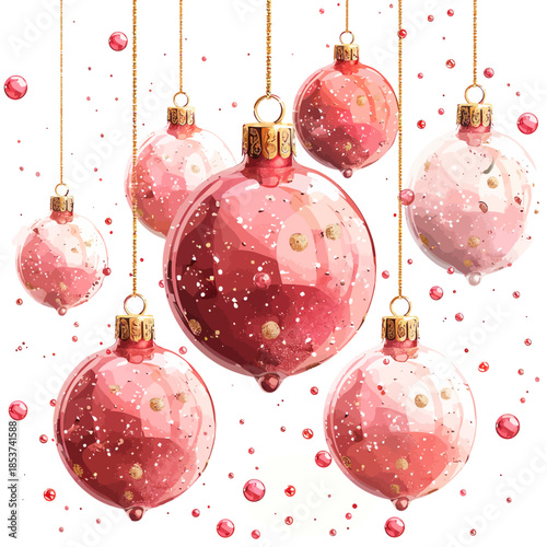 Festive Christmas Baubles Vector - Red and Pink Glitter Ornaments