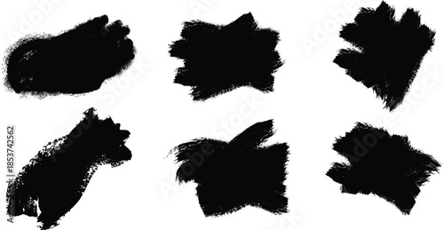 Six black ink brush strokes on a white background