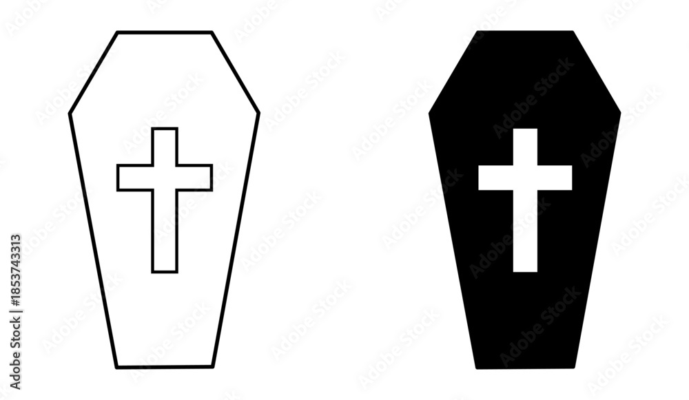 Obraz premium Set of coffin icons with christian cross for funeral and Halloween isolated on transparent vector