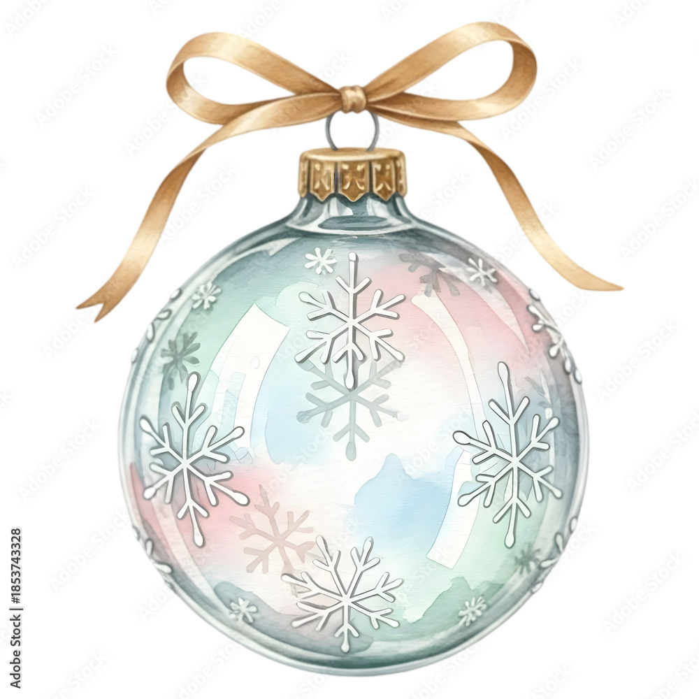 Fototapeta premium A beautiful pastel watercolor snowflake Christmas bauble illustration