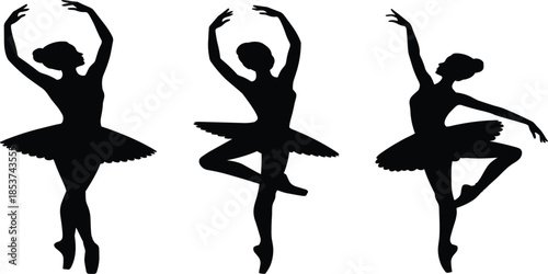 Graceful Ballerina Silhouette Set Featuring Professional Female Dancers Performing Classic Ballet Poses in Elegant Tutus
