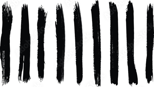 A series of uneven vertical black brushstrokes on a white background