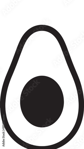 Illustration of a ripe avocado with pit showing fresh green flesh and leaves.