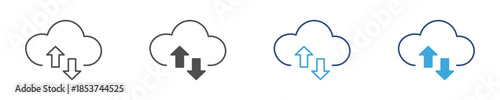 Cloud Upload and Download Icon, Data Transfer and File Synchronization Concept, Cloud Computing Services, Vector Illustration