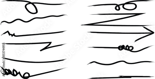 A collection of 12 unique hand drawn squiggle line designs and shapes