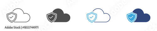 Cloud Security Icon, Secure Data Protection and Privacy Shield Concept, Cloud Computing Safety, Vector Illustration