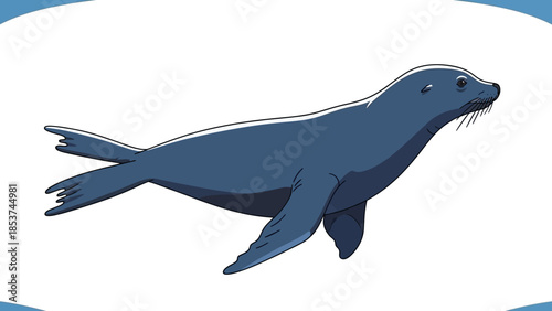 Cute Cartoon Gray Sea Lion Swimming Marine Animal Vector