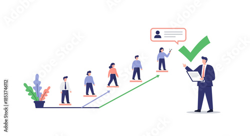 Businessman guiding people to success graph.