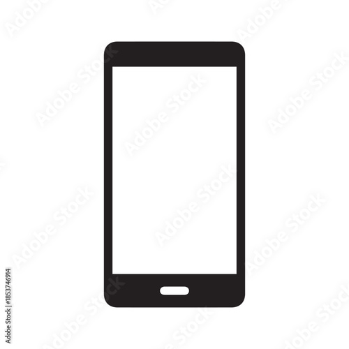 Smartphone vector icon for background graphic design. Modern black vector illustration of mobile gadget in flat style. Phone display with white screen isolated on white background. 