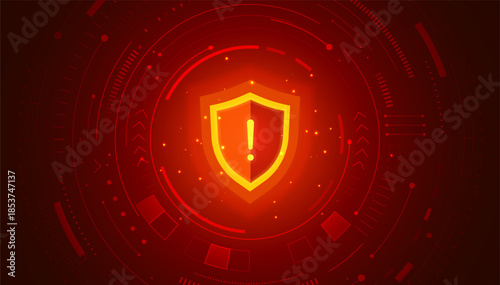 Cyber security alert and warning shield for digital protection technology red safety vector icon background