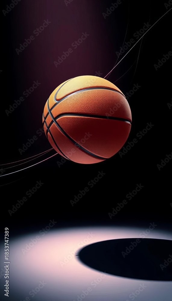 Fototapeta premium Dynamic vector basketball, abstract lines, soft glow, tilted perspective, ambient, clean