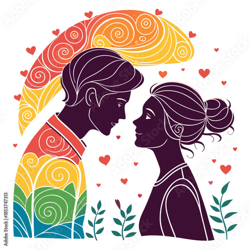 Couple silhouette filled with colorful gradient