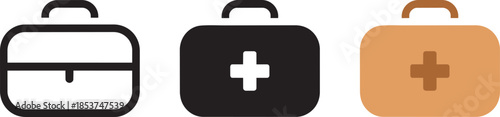 First aid kit vector icon set outline filled flat designs, emergency medical box illustration