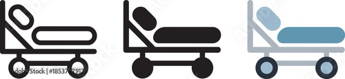 Hospital bed vector icon set outline filled flat designs, patient gurney stretcher illustration