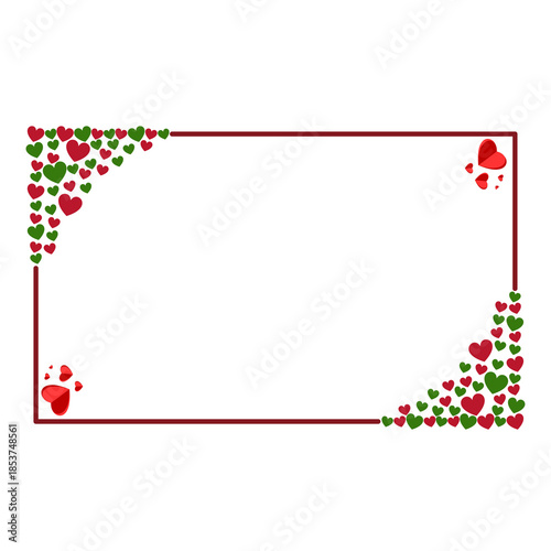 PNG image of Romantic decorative border frame made of red and green hearts on transparent background