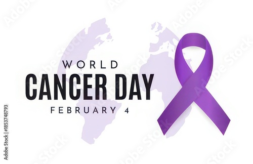 World Cancer Day awareness campaign with purple ribbon and globe