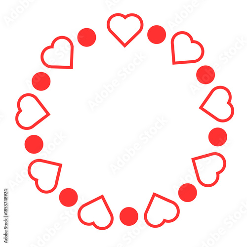 PNG image of Bright red heart and dot circular border frame design element on transparent background