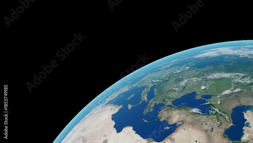 Planet Earth Horizon with Atmosphere and Clouds on Black Background - 3D Illustration
