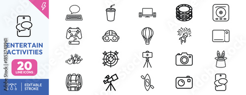 Entertainment Activity Icons Set for Various Hobbies