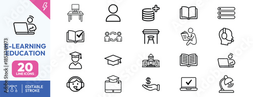 E-learning education icons set for online courses
