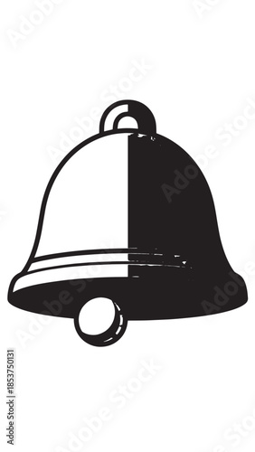 Simple vector illustration of a hanging bell with clapper on white background.