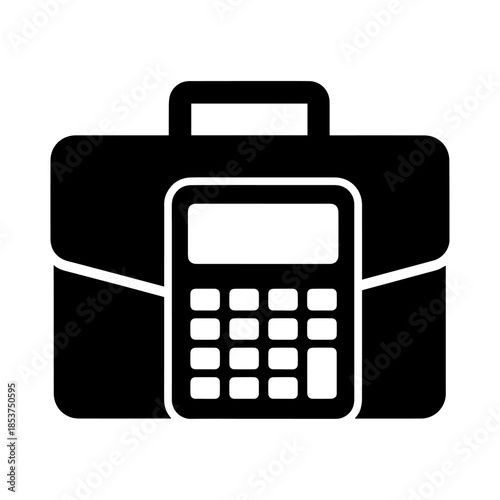 Bold business briefcase icon with calculator overlay.