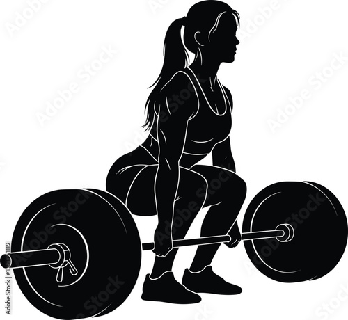 Female athlete silhouette performing deadlift, strength training concept, powerlifting workout illustration, fitness motivation, gym exercise, muscular woman, modern, minimal, art