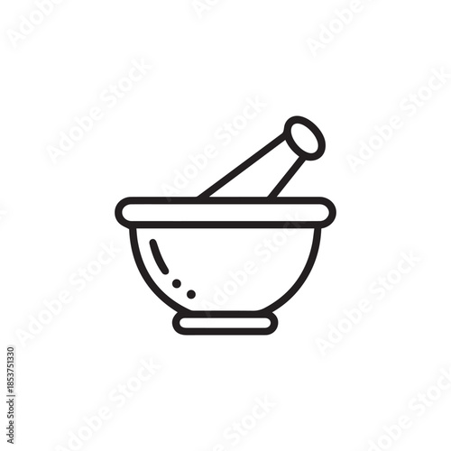 Traditional Mortar and Pestle Vector Icon for Kitchen Cooking and Medical Pharmacy Branding
