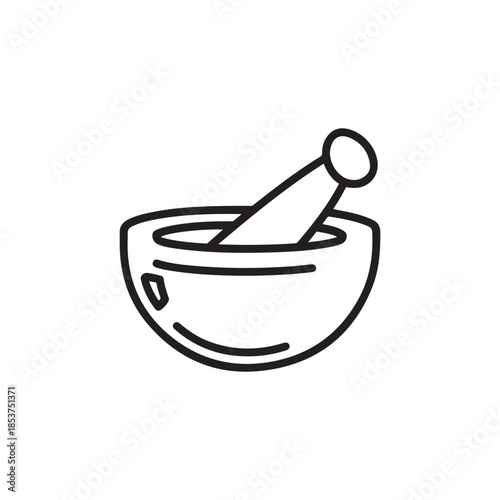 Minimalist Mortar and Pestle Vector Icon for Kitchen Spices and Pharmacy Medicine Branding