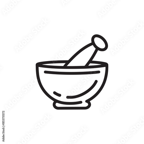 Traditional Mortar and Pestle Vector Icon for Kitchen Cooking and Medical Pharmacy Branding