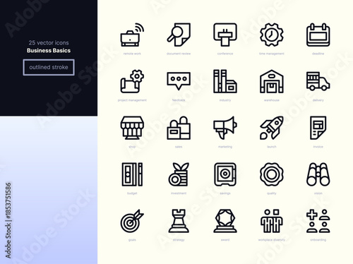 Business Basics Line Icons - Processes, Strategy, and Organization.