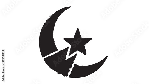 Minimalist Crescent and Star Emblem Logo in Black and White.