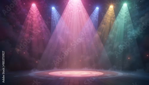 Abstract Psychedelic Spotlight Background with Vibrant Colors and Dynamic Light Effects