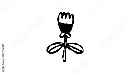 Wallpaper Mural Hand drawn flower with leaves in black ink style. Simple vector doodle for cute minimal designs. Vector illustration on an isolated background. Torontodigital.ca